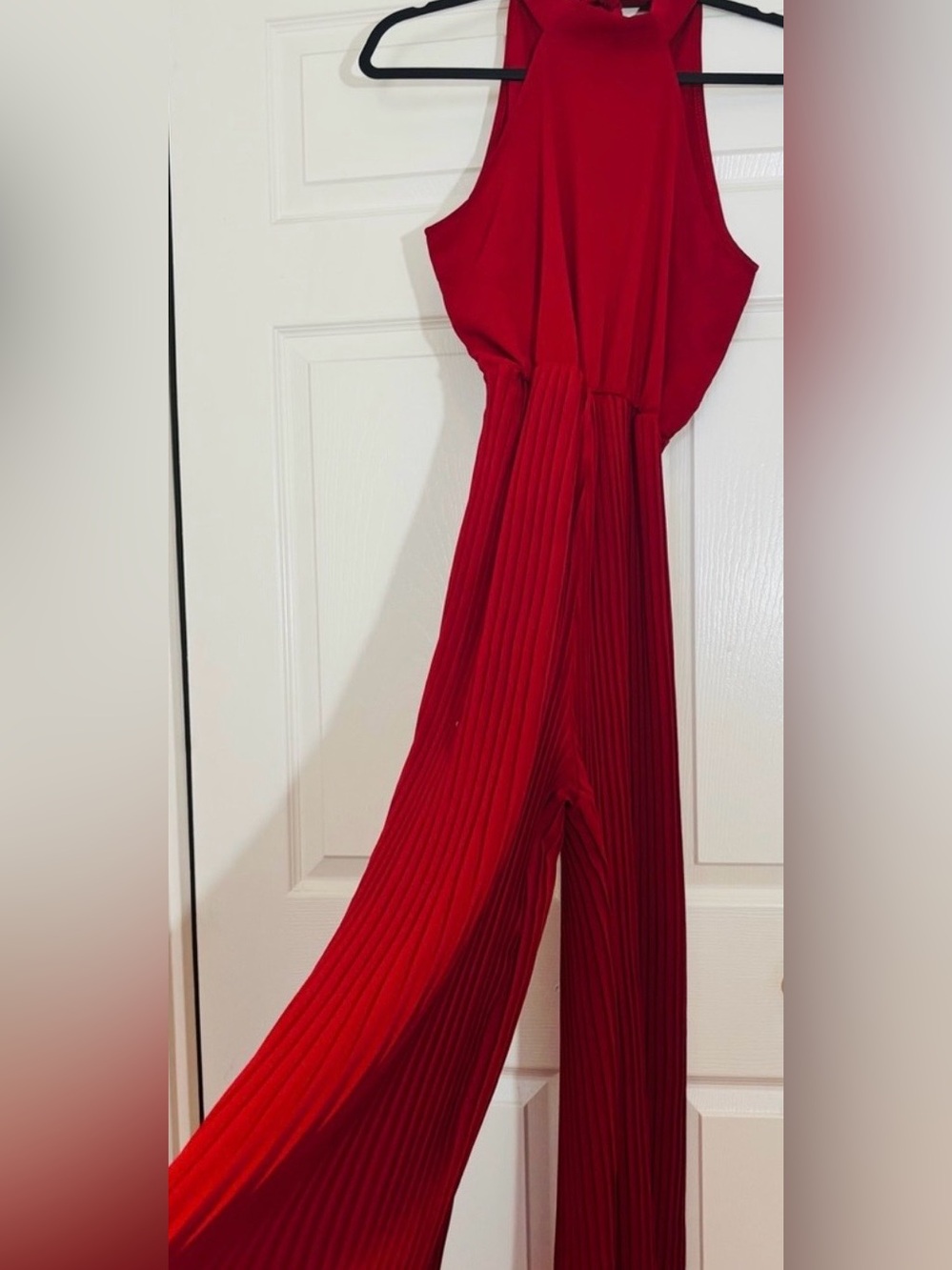 High-Neck Sleeveless Jumpsuit Fitted Bodice Dramatic Pleated Wide Leg Small